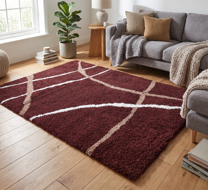 red orange white curved line pattern rug