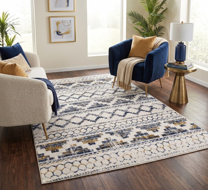 multicoloured geometric pattern rug