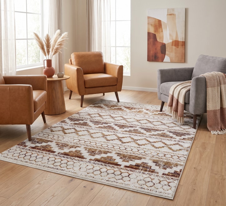 multicoloured geometric pattern rug