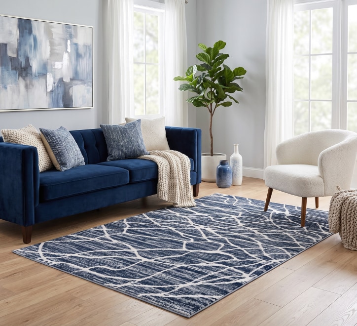 blue white striking vein web pattern rug