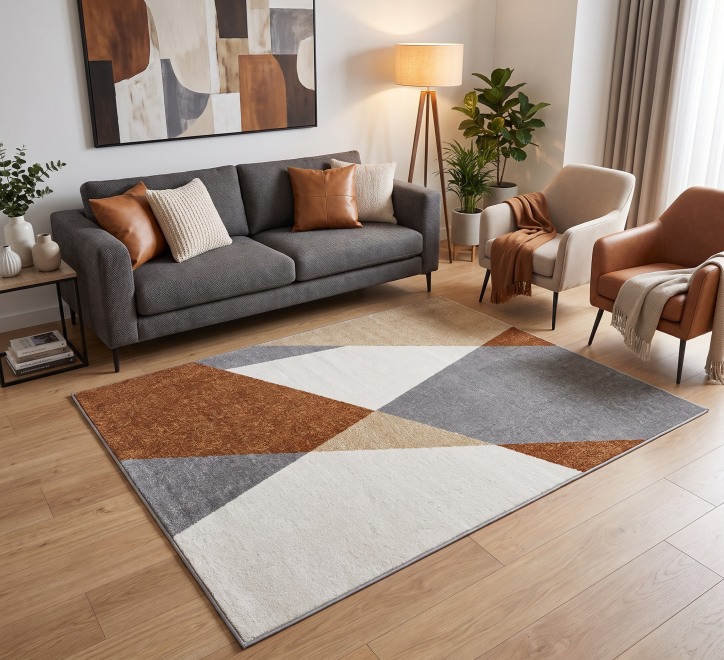 multicoloured geometric pattern rug