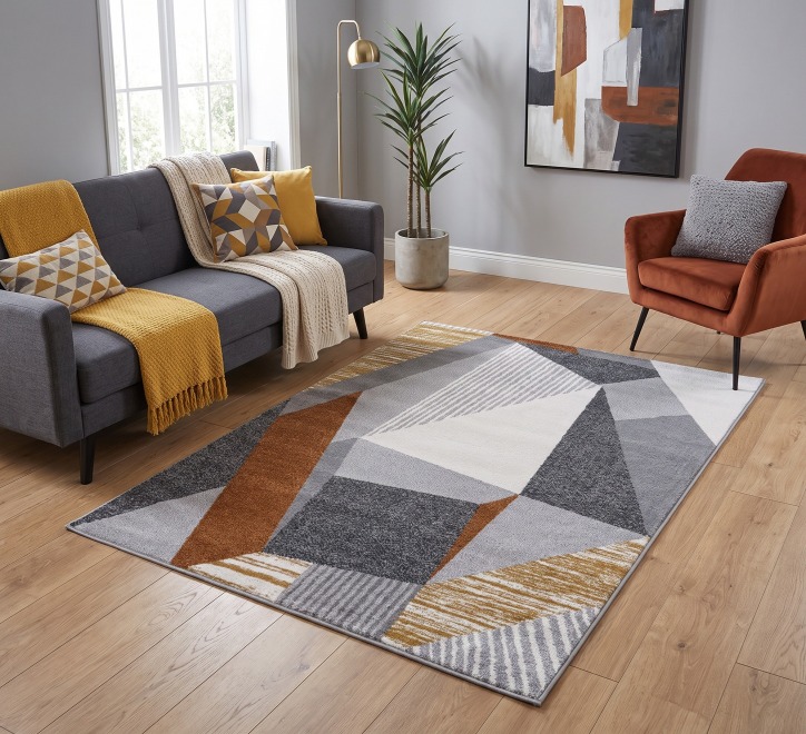 multicoloured geometric pattern rug