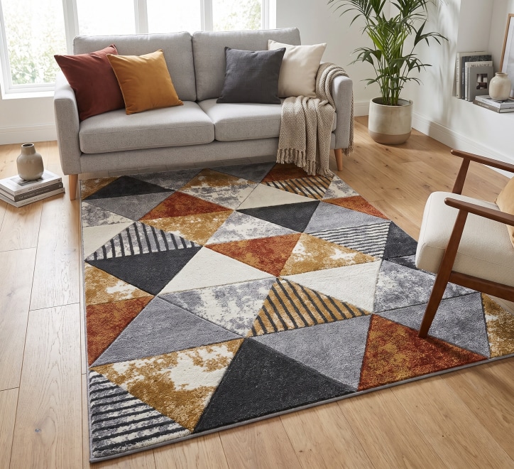 multicoloured triangle pattern rug