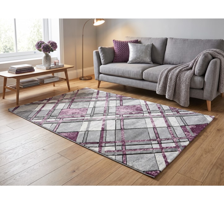 grey lilac rug rectangle pattern