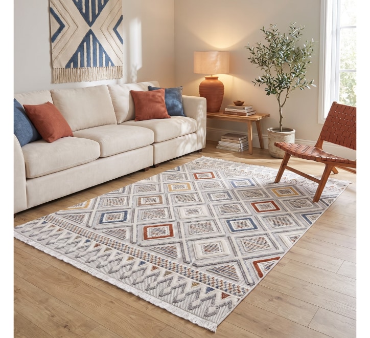 multicoloured diamond pattern rug