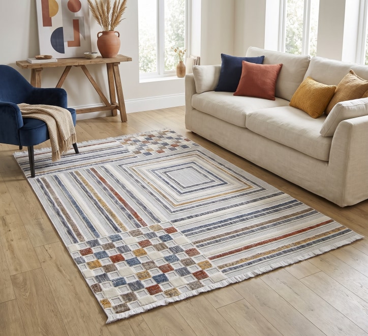 multicoloured pattern rug varied shapes and styles