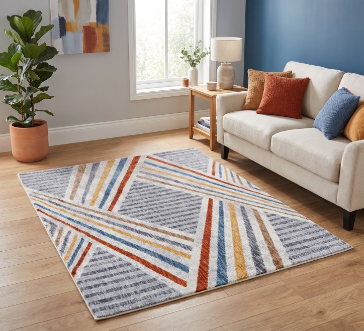 multicoloured striking line pattern rug