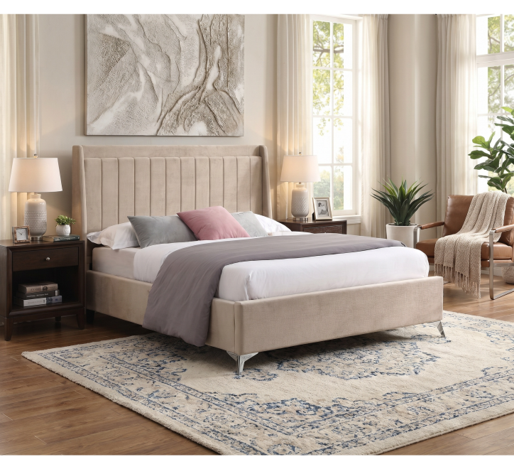 beige fabric bed