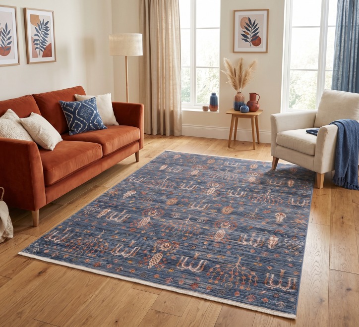 navy auburn autumnal pattern rug