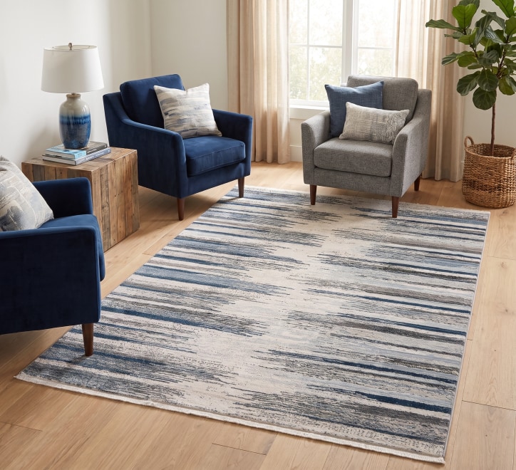 blue white line pattern rug