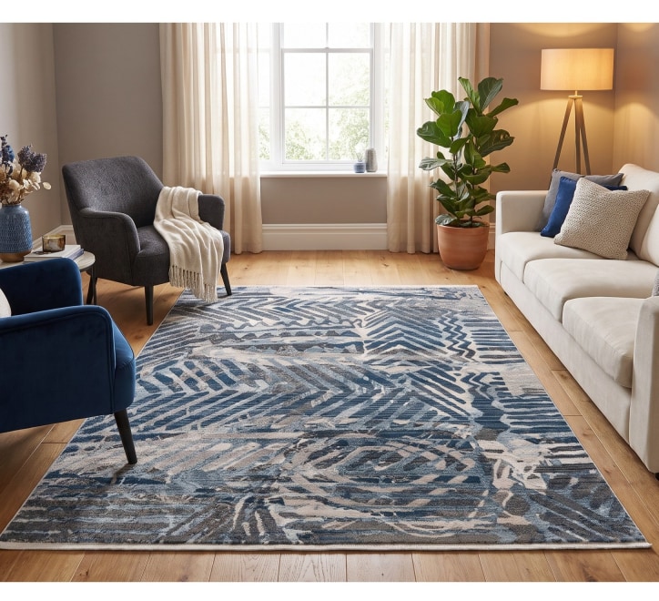 blue white grey pattern rug
