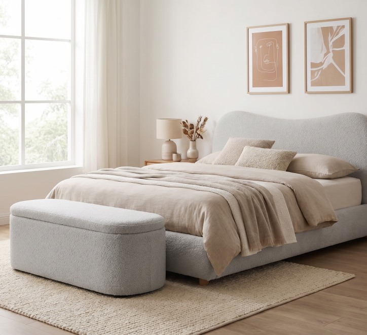 grey teddy fleece fabric bed and blanket box