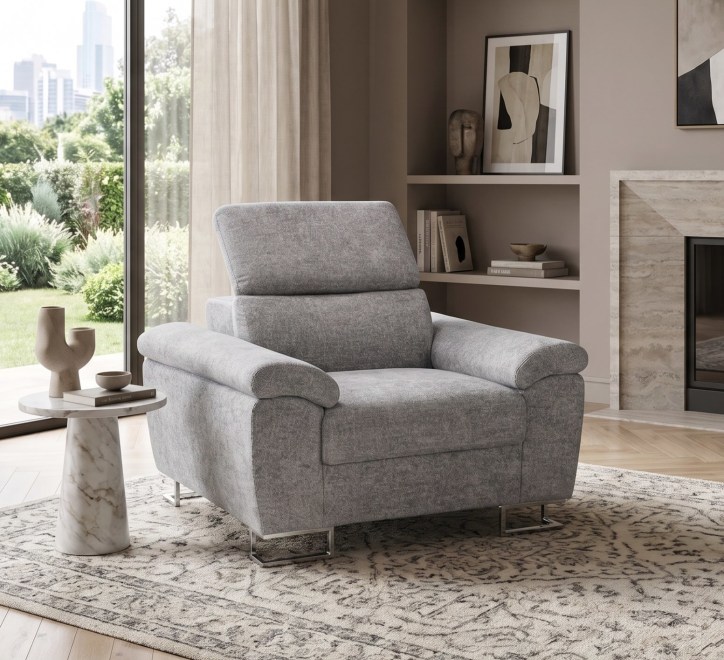 grey fabric armchair