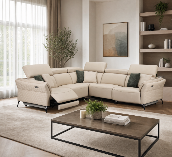 cream leather corner recliner suite