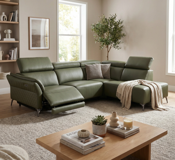 green leather recliner corner suite and ottoman footstool