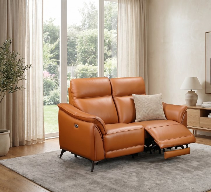 light brown leather recliner 2 seater