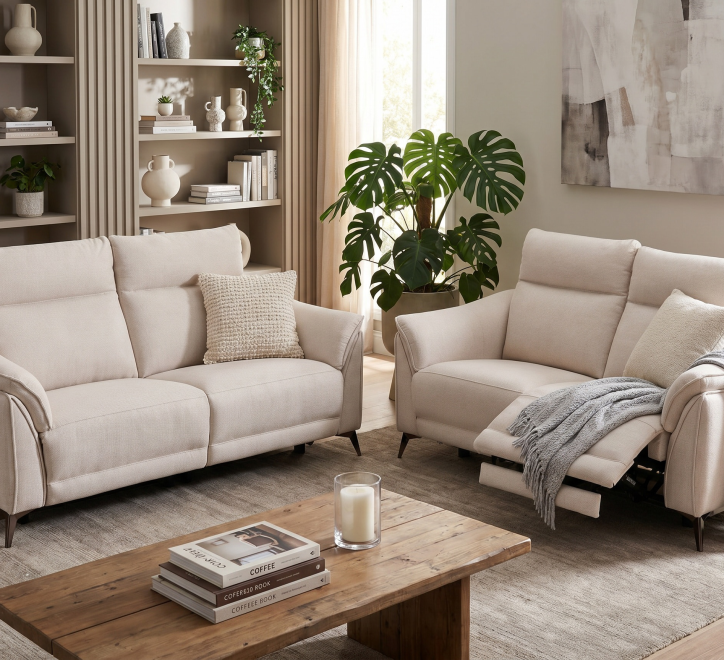 white fabric sofa suite