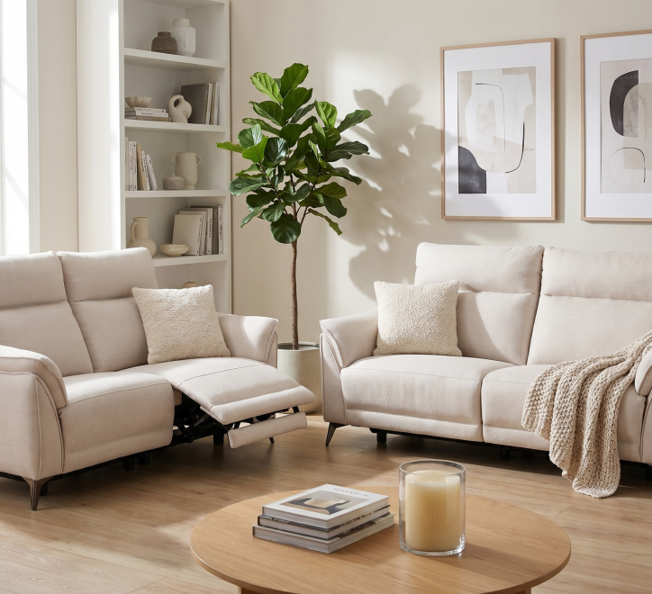white fabric recliner suite