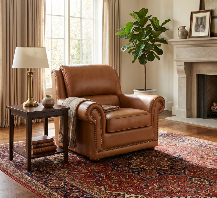 light brown leather armchair