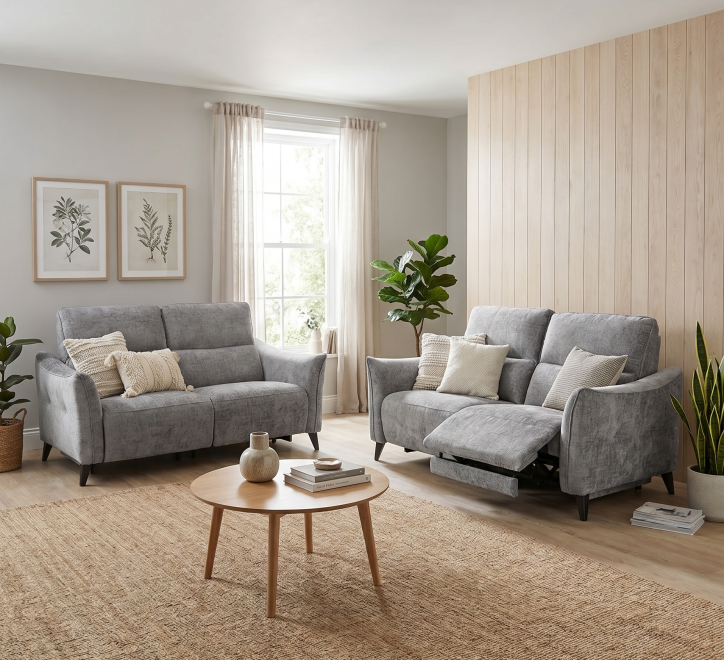 grey fabric recliner suite