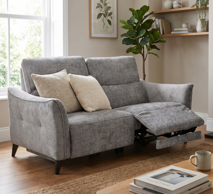 grey fabric 2 seater recliner