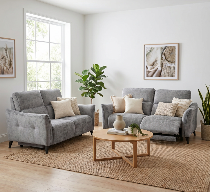 grey fabric recliner suite