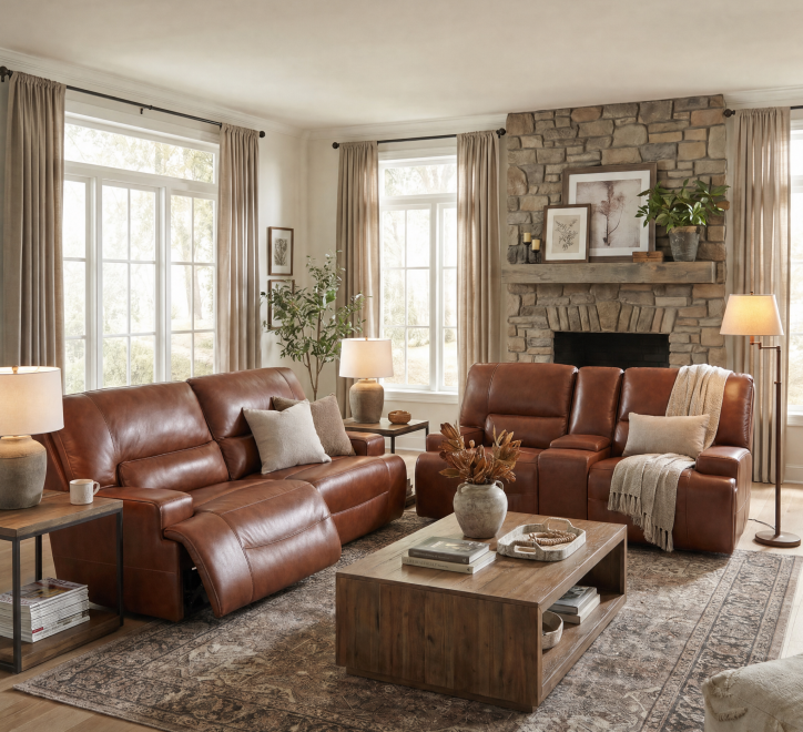 dark brown leather recliner suite