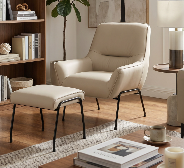 cream leather chair and footstool