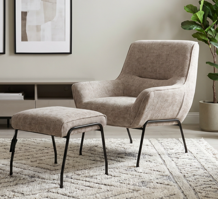 grey oatmeal chair and footstool