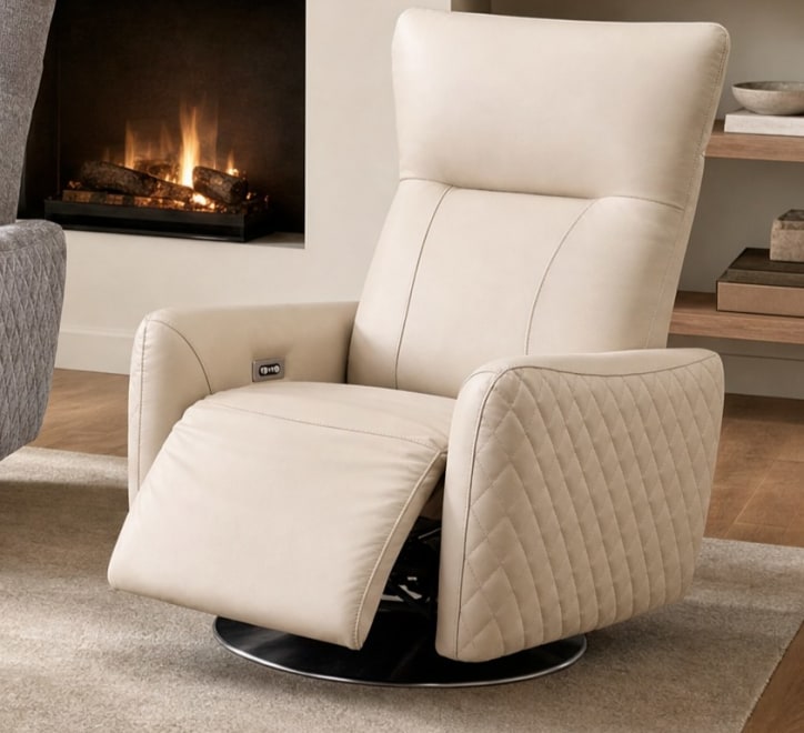 cream leather swivel recliner armchair