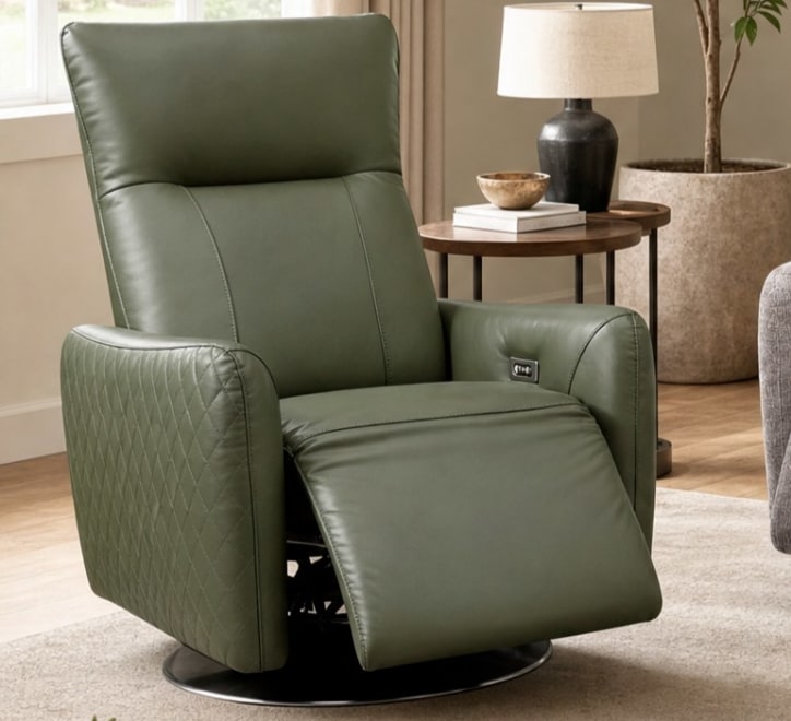 green leather swivel recliner armchair