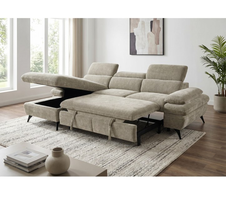 cream fabric sofabed with storage