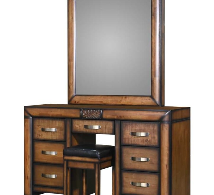 wooden dressing table with mirror and stool