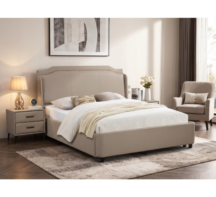 grey beige faux leather bed and matching locker
