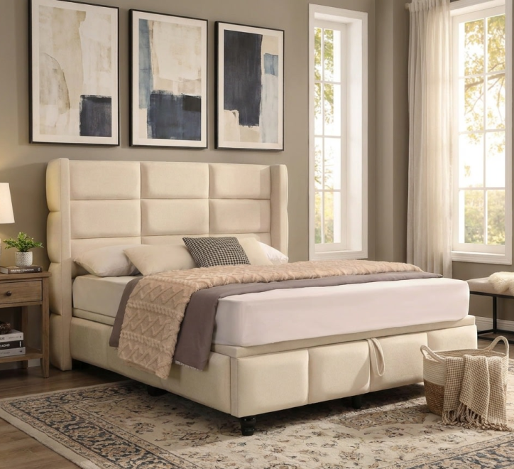 beige panel headboard storage bed