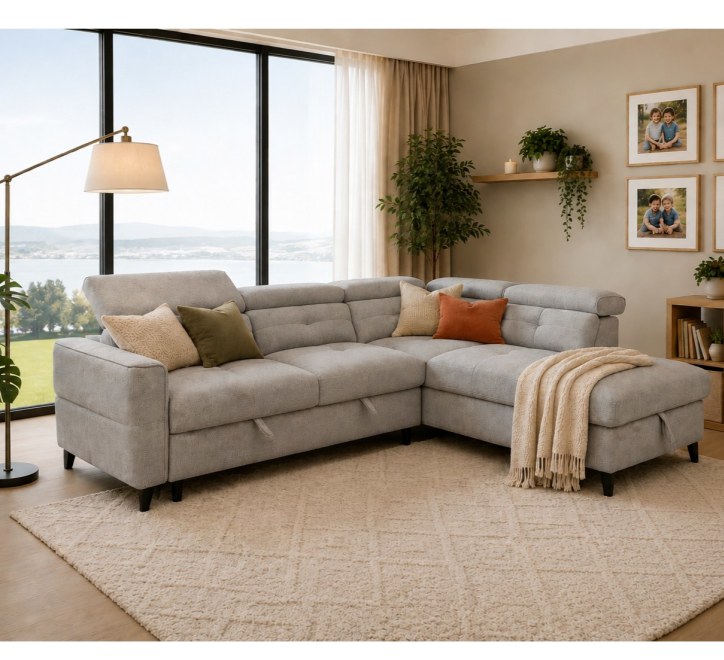 grey fabric corner suite