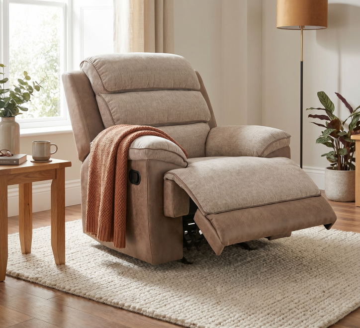 two tone fabric recliner armchair