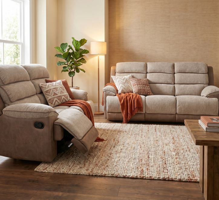 two tone fabric recliner suite