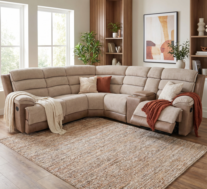 two tone fabric corner recliner sofa