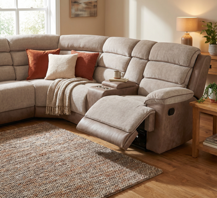 two tone fabric corner recliner sofa 