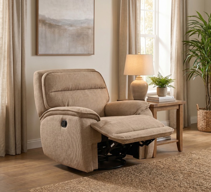 swivel recliner armchair beige fabric