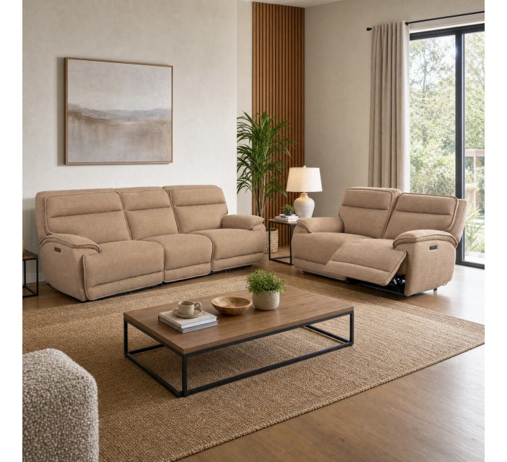 beige fabric recliner suite