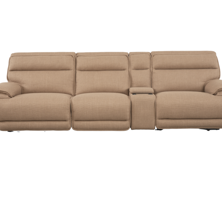beige fabric 3 seater sofa with console