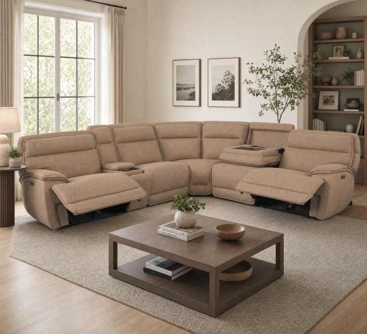 beige fabric modular recliner corner sofa