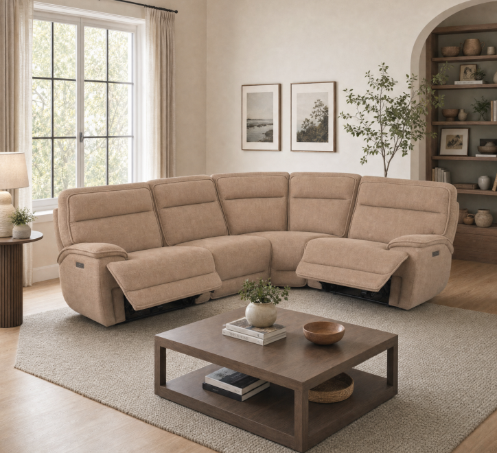 beige fabric recliner corner sofa