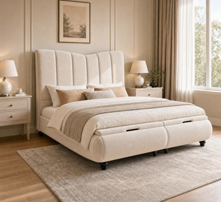 beige fabric bed