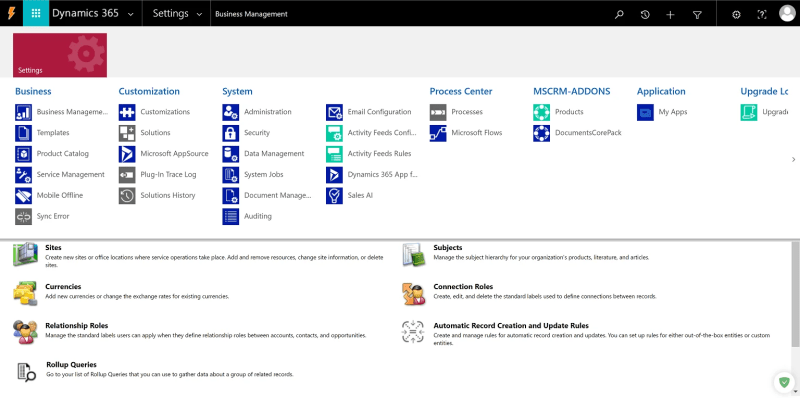 Settings screen of Unified Interface