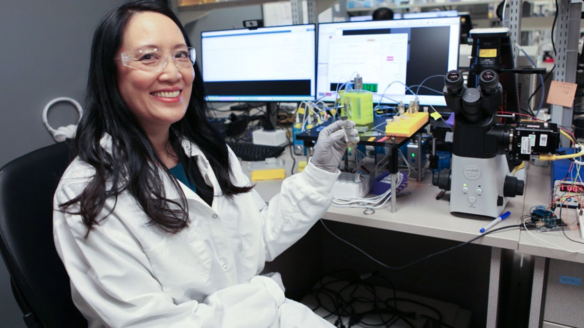 Mayo Clinic Develops Real-Time Airborne Pathogen Detection System Mayo Clinic researcher, Connie Chang, Ph.D., works with air-sampling equipment in a laboratory.