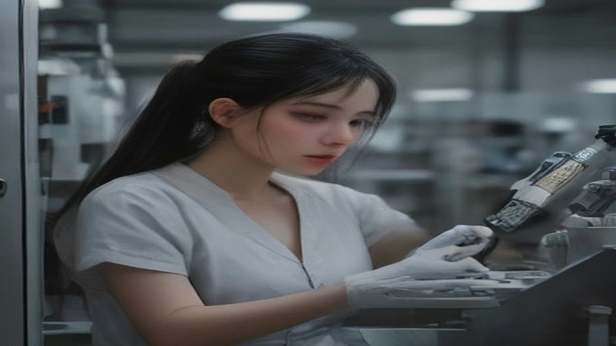 Cosmetics manufacturing production line.