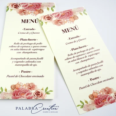 Menú 1/3 de Carta 1 vista en papel especial